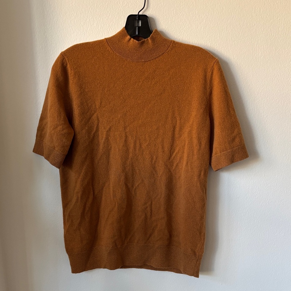 NWT Lafayette 148 100% Cashmere Burnt Orange Mock Neck Sweater